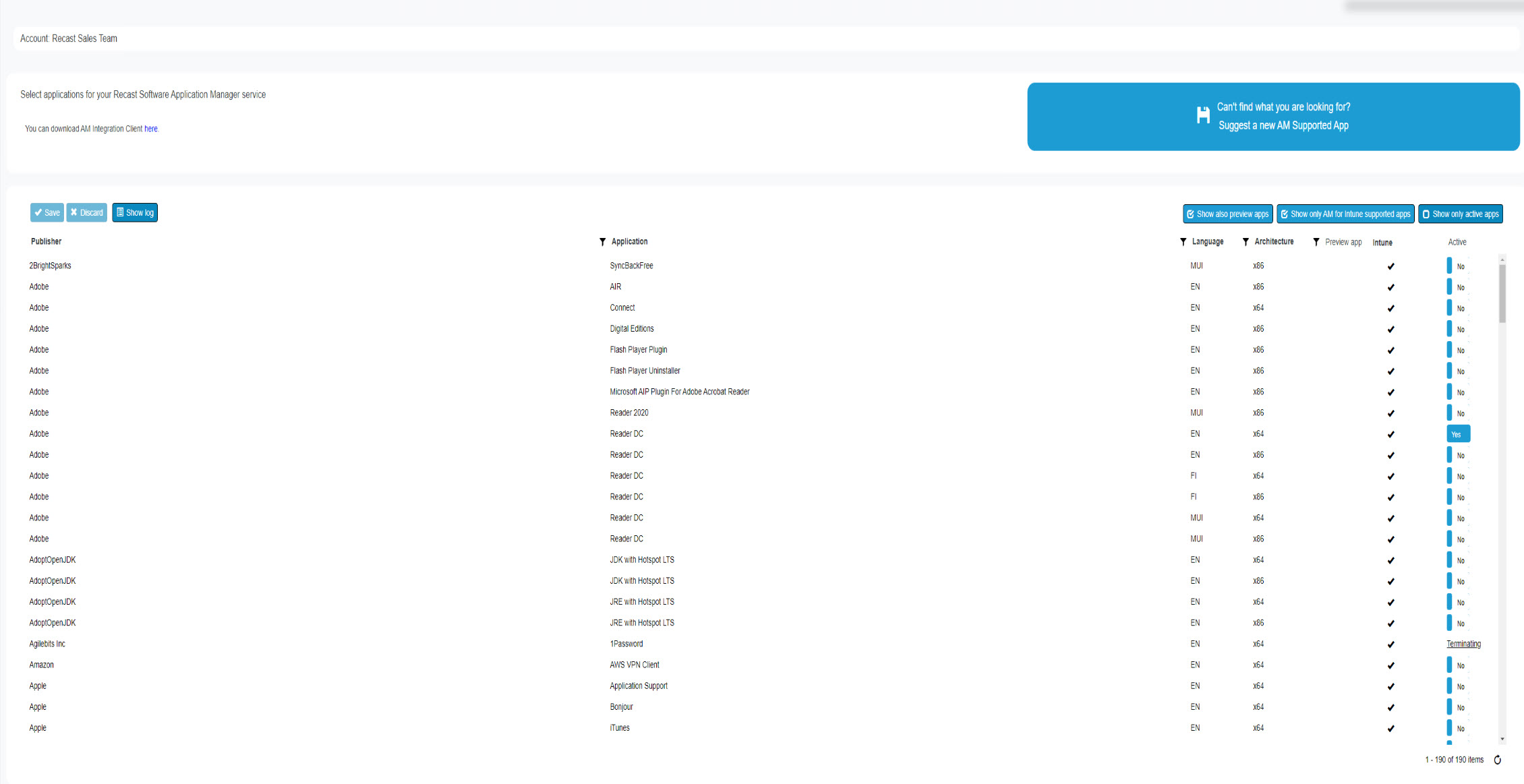 screenshot of Application Manager